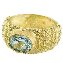 Alessandro Dari Gioielli Blue Topaz Gold Florentine Style Ring