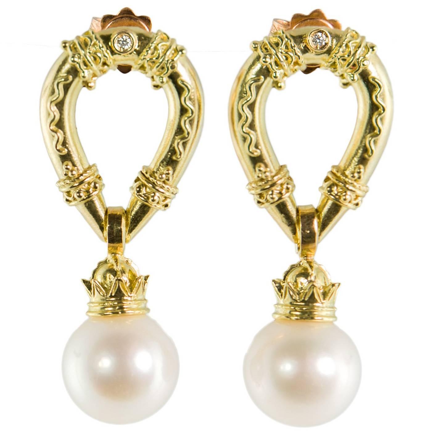 Alessandro Dari Gioielli Diamond Pearl Gothic Dangle Earrings