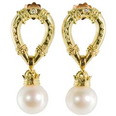 Alessandro Dari Gioielli Diamond Pearl Gothic Dangle Earrings