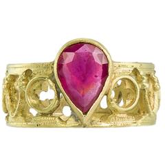 Alessandro Dari Gioielli Ruby Gold Gothic Style Ring