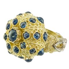 Alessandro Dari Gioielli Sapphires Gold Florentine Style Ring