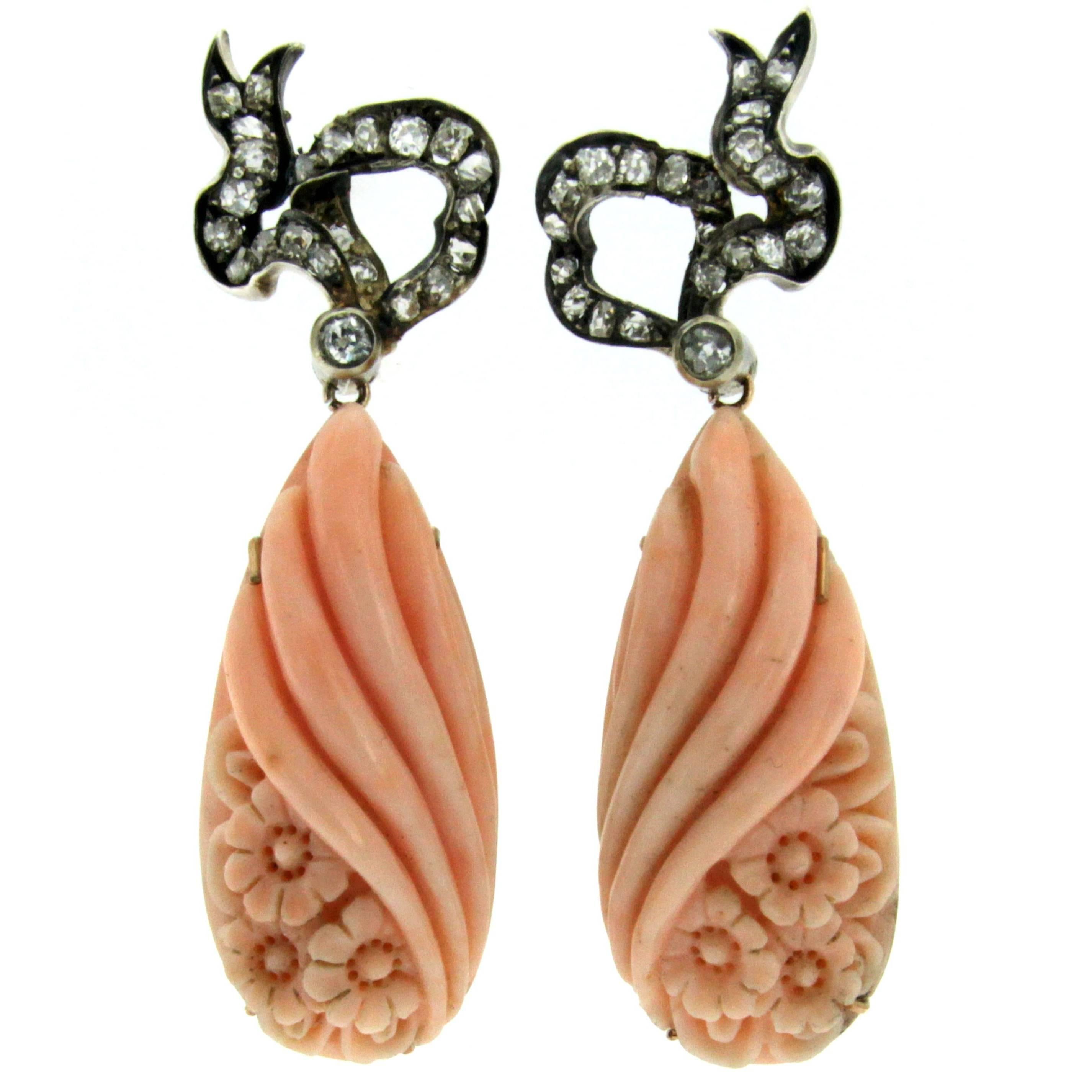 Victorian Coral Diamond Earrings