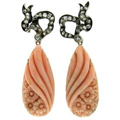 Victorian Coral Diamond Earrings 7