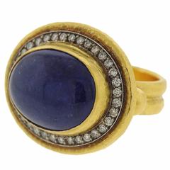 Gurhan Tanzanite Cabochon Diamond Gold Ring