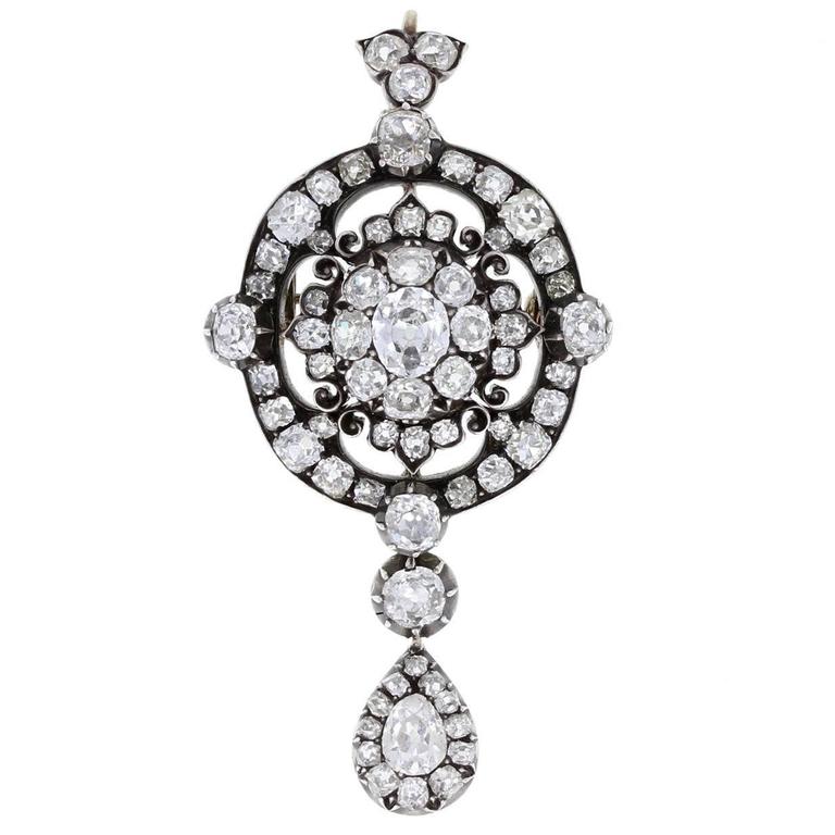 Antique Victorian Diamond Brooch Pendant For Sale at 1stdibs