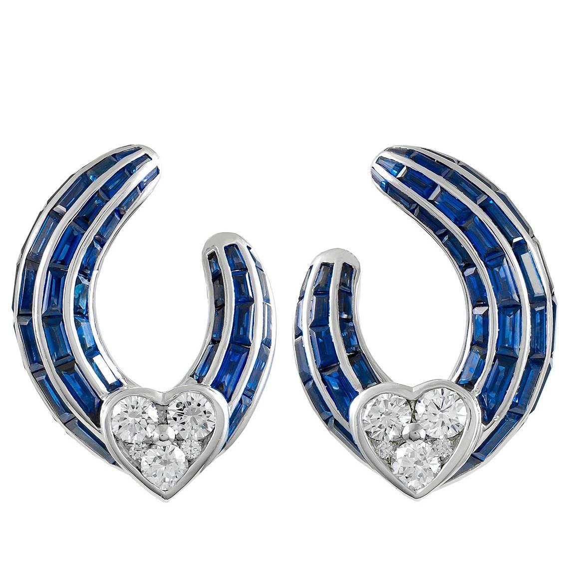 Graff Sapphire Diamond Heart Hoop Earrings For Sale