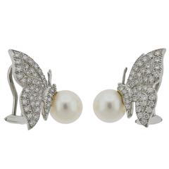 Tiffany & Co. Pearl Diamond Platinum Butterfly Earrings