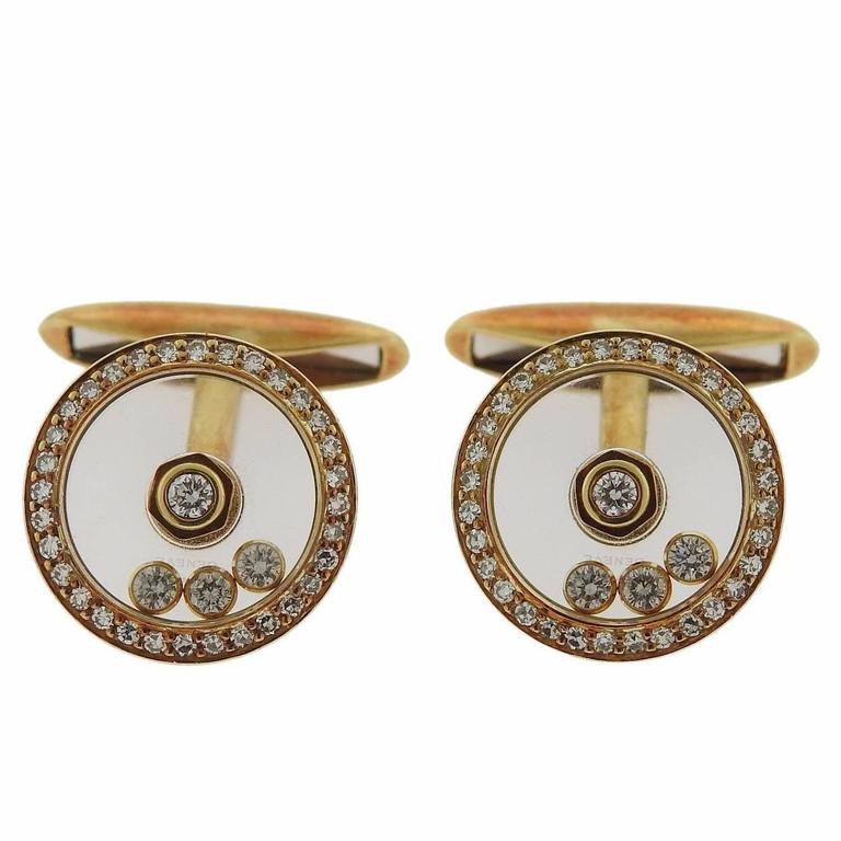 Chopard Floating Happy Diamond Gold Cufflinks For Sale at 1stdibs
