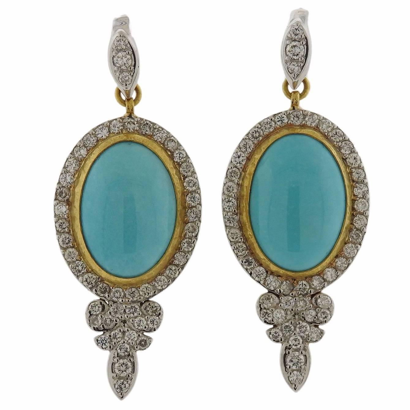 Gurhan Turquoise Diamond Gold Earrings