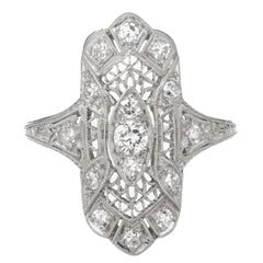 Edwardian Art Deco Diamond Platinum Filigree Cocktail Ring