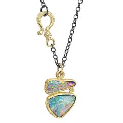 One of a Kind Rona Fisher Fiery Boulder Opal Handmade Gold Silver Drop Necklace