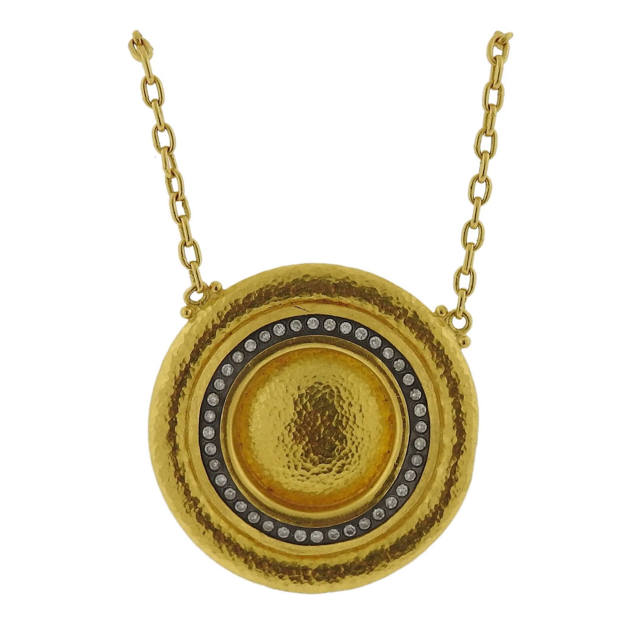 Large Gurhan Diamond Gold Circle Pendant Necklace