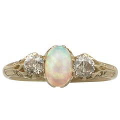 Antique 1910s Opal and Diamond Yellow Gold Trilogy Ring