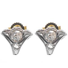 Antique  Mine and Rose Cut Diamond Platinum Earrings