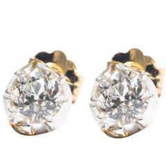 0.40 Carat Diamond Silver Yellow Gold Stud Earrings 10