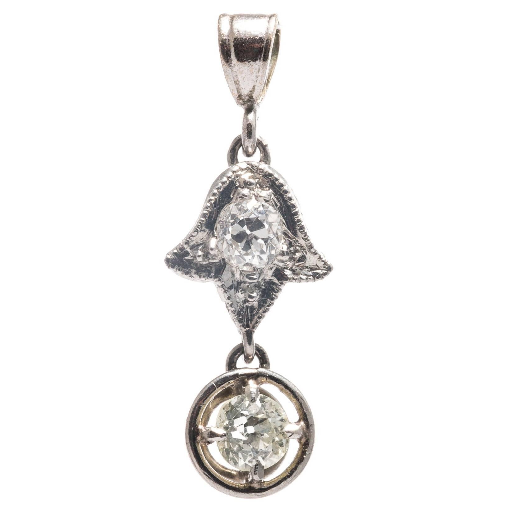 Floral Art Deco Diamond Platinum Pendant Necklace