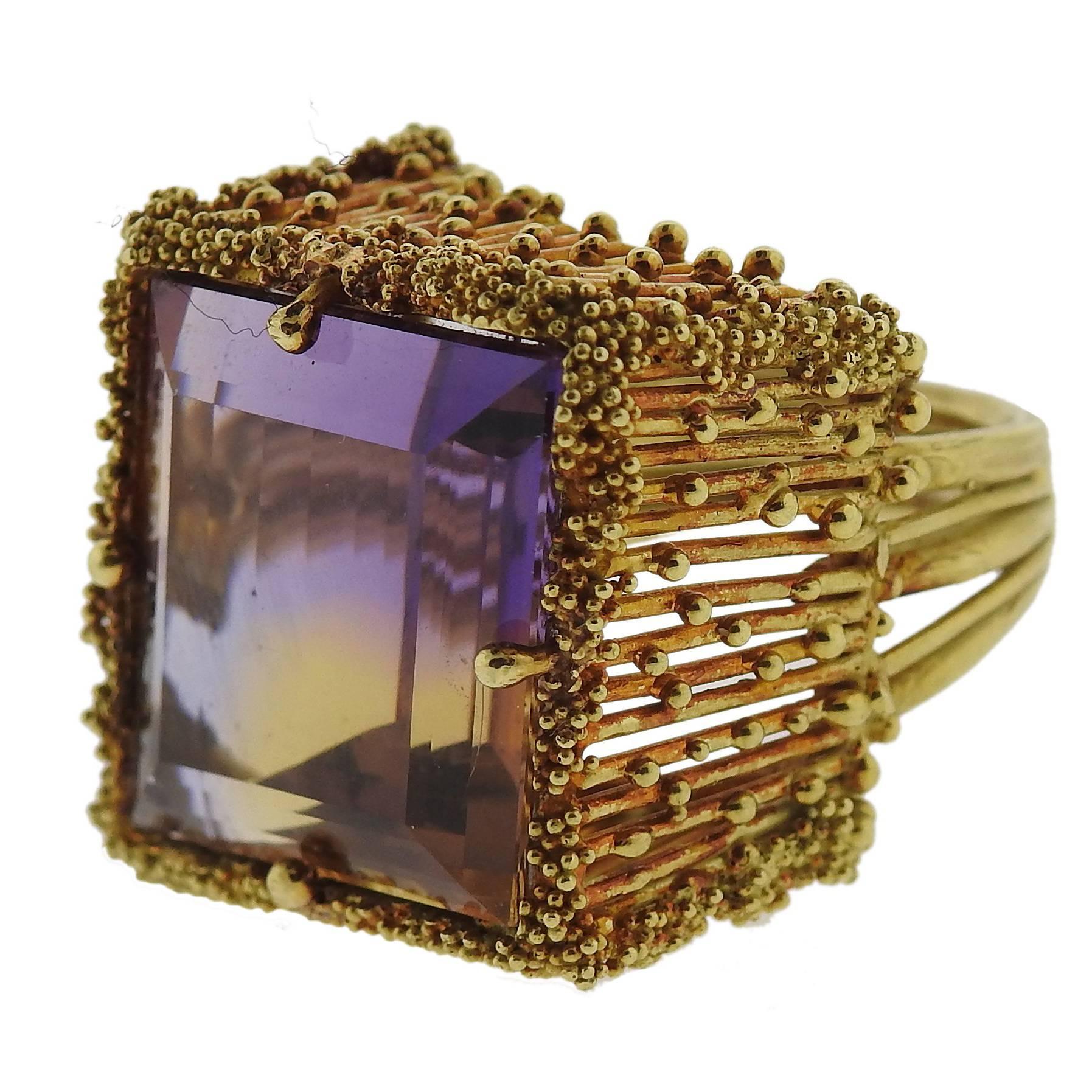 Iconic 1970s Ametrine Gold Cocktail Ring
