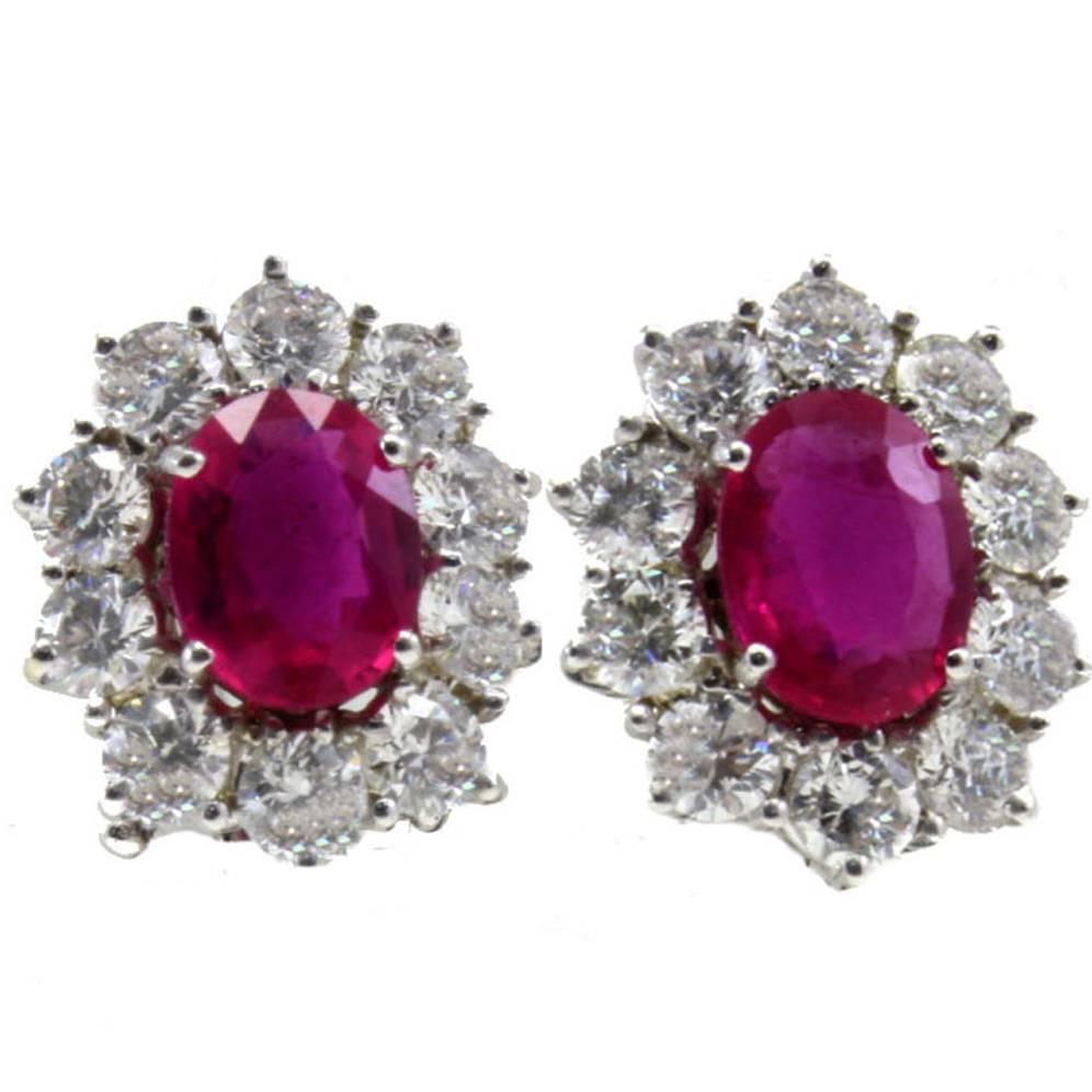 2.40 ct Diamonds, 3.17 ct Rubies White Gold Earrings