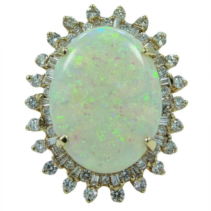 8.95 Carat Opal Diamonds Yellow Gold Ring For Sale