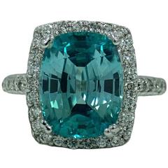 9.67 Carat Blue Zircon Diamond White Gold Ring 6
