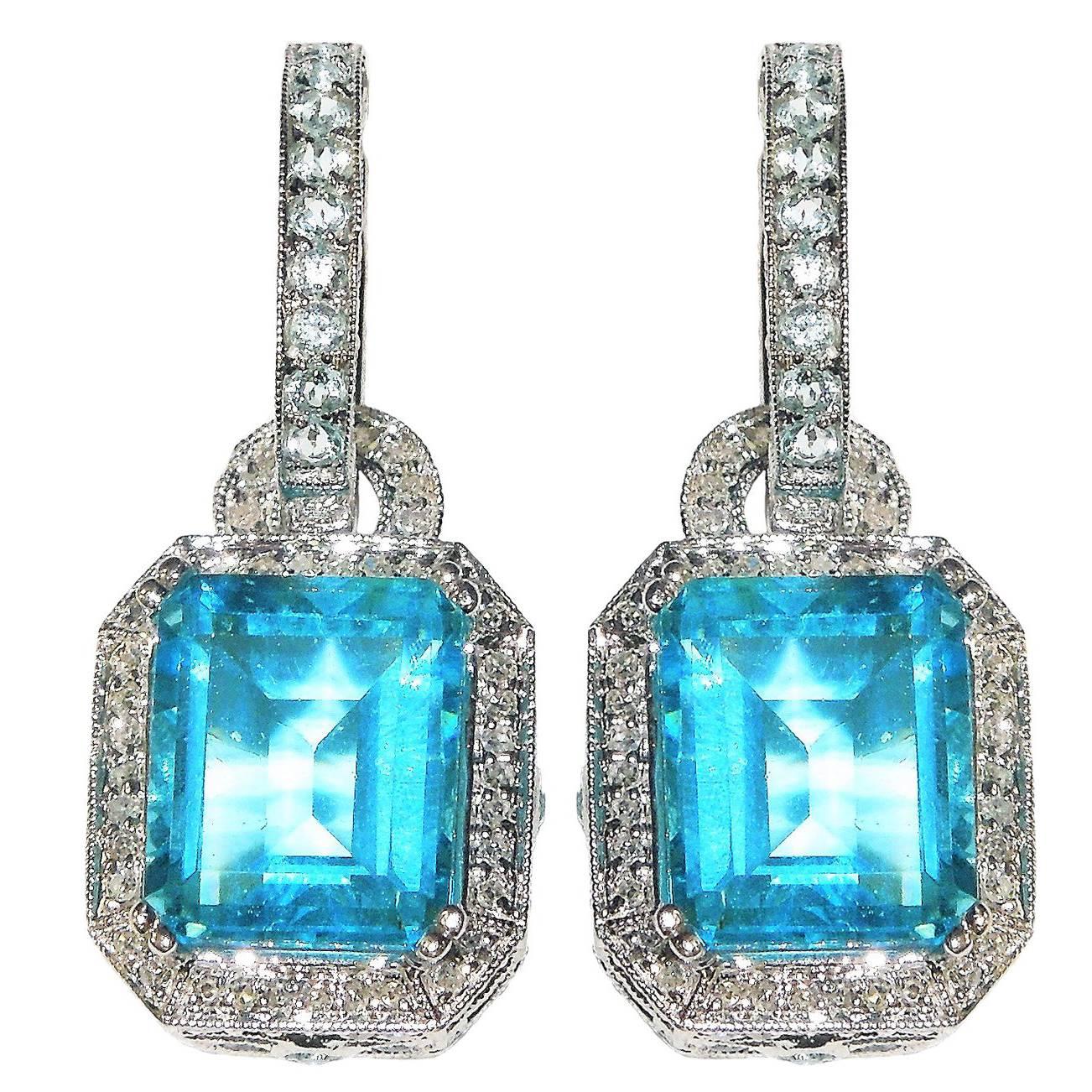 Blue Topaz Diamond Gold Earrings