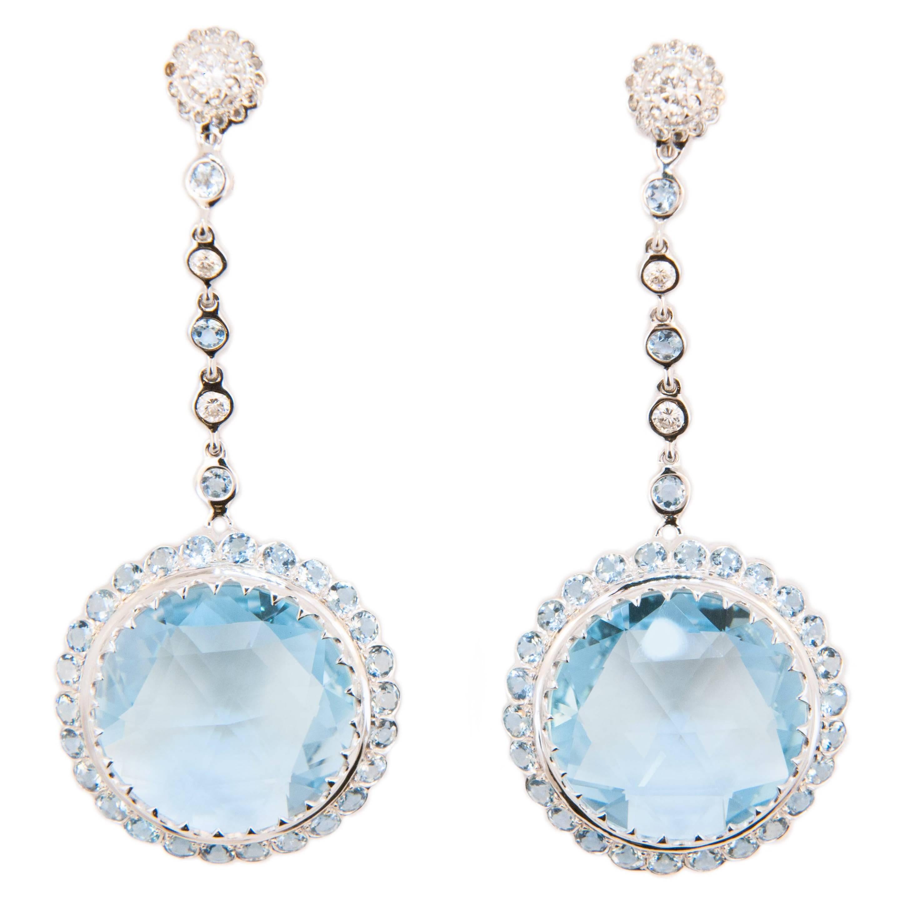 Laura Munder Blue Topaz Aquamarine Diamond White Gold Earrings For Sale