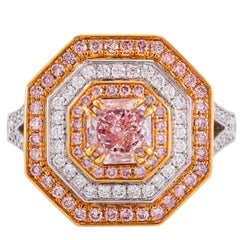 GIA Certified Fancy Pink Diamond Gold Platinum Cocktail Engagement Ring