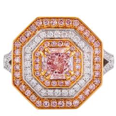 GIA Certified Fancy Pink Diamond Gold Platinum Cocktail Engagement Ring 9