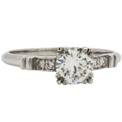 1950s 0.89 Carat Round Brilliant Diamond Platinum Engagement Ring  