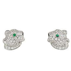 Cartier Panthere Onyx Emerald Diamond White Gold Earrings
