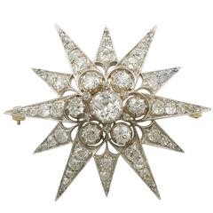 1880s Victorian 7.08 Carats Diamonds Yellow Gold Star Brooch 9