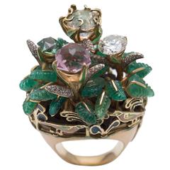 Opal Rubellite Tourmalines Enamels Emeralds Diamonds Gold Rose Garden Ring 11