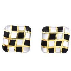 Angela Cummings Onyx Mother of Pearl Gold Ear Clips
