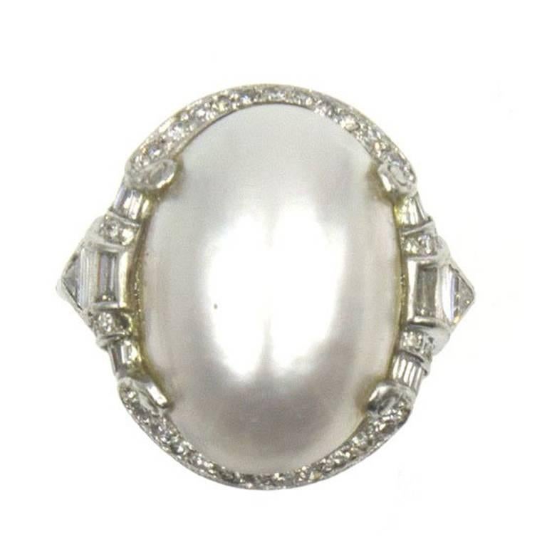 Mabe Pearl Diamond Platinum Ring