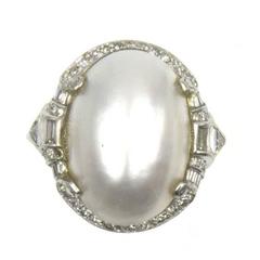 Mabe Pearl Diamond Platinum Ring