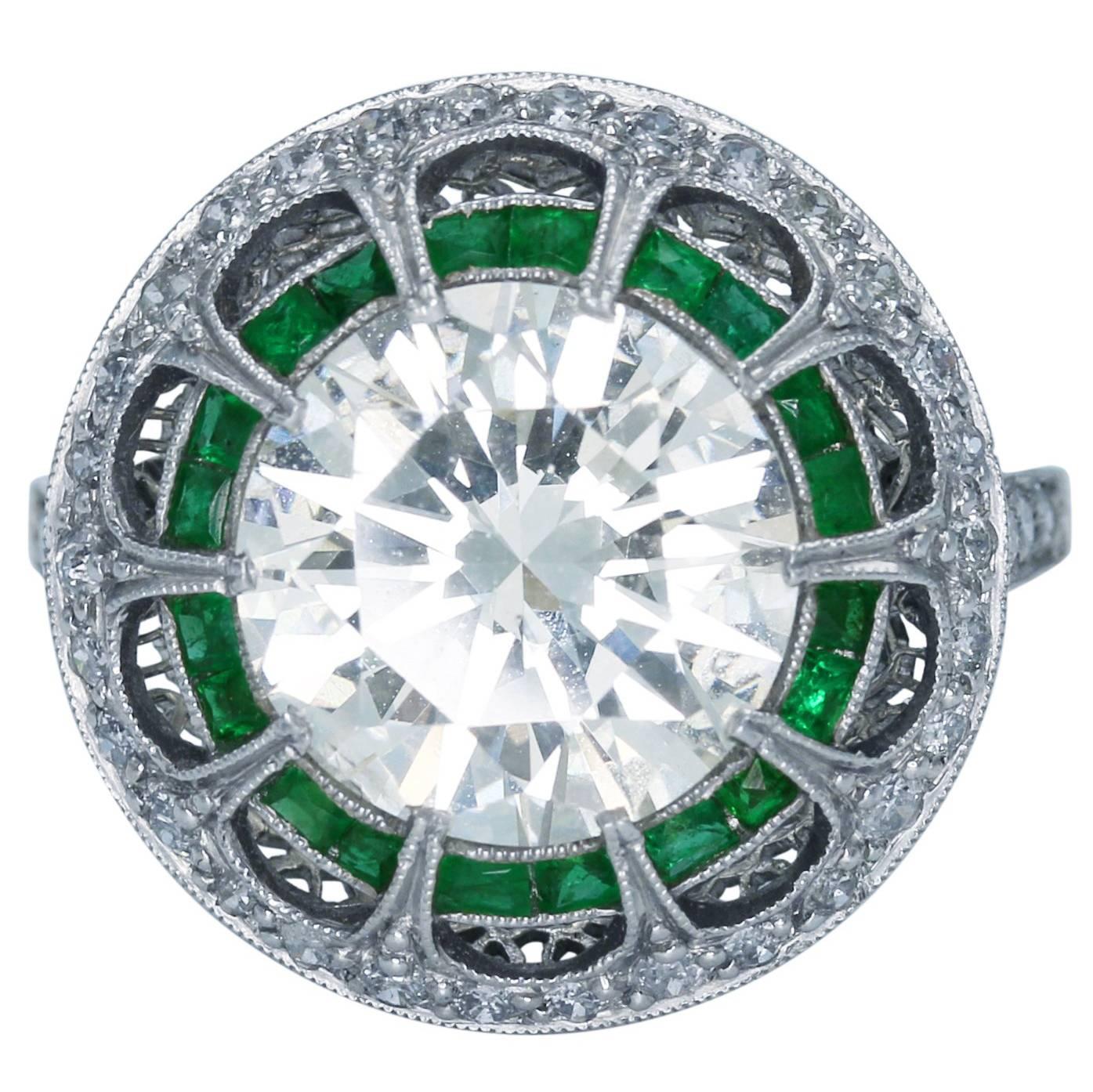 4.09 Carat Diamond Emerald Ring