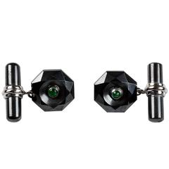 Hematite Octagonal Emeralds Gold Cufflinks 9