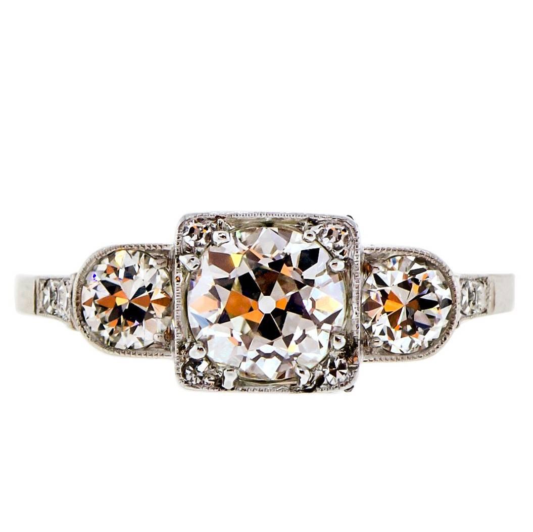 Beautiful Art Deco Platinum Diamond Three-Stone Ring