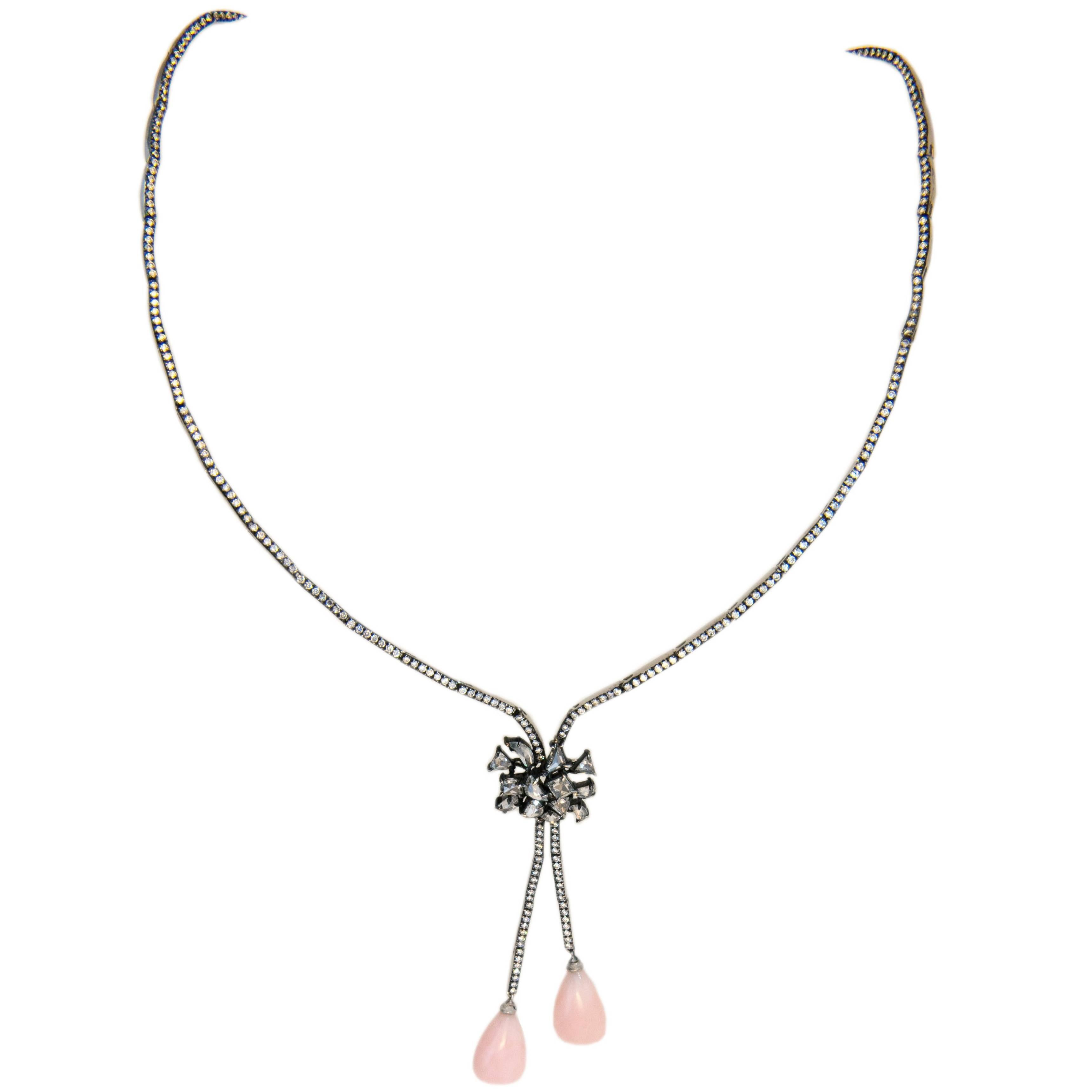 Laura Munder Pink Opal Diamond Drop White Gold Necklace