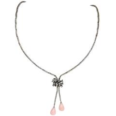 Laura Munder Pink Opal Diamond Drop White Gold Necklace