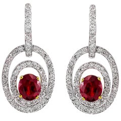 Roman Malakov 2.67 Oval Cut Ruby with Round Diamond Dangle Earrings