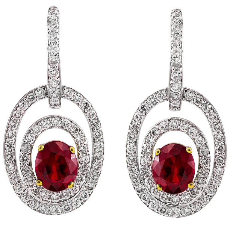 Ruby Diamond Gold Dangling Earrings For Sale at 1stdibs