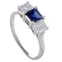 Sapphire Diamond Three-Stone Platinum Ring 6