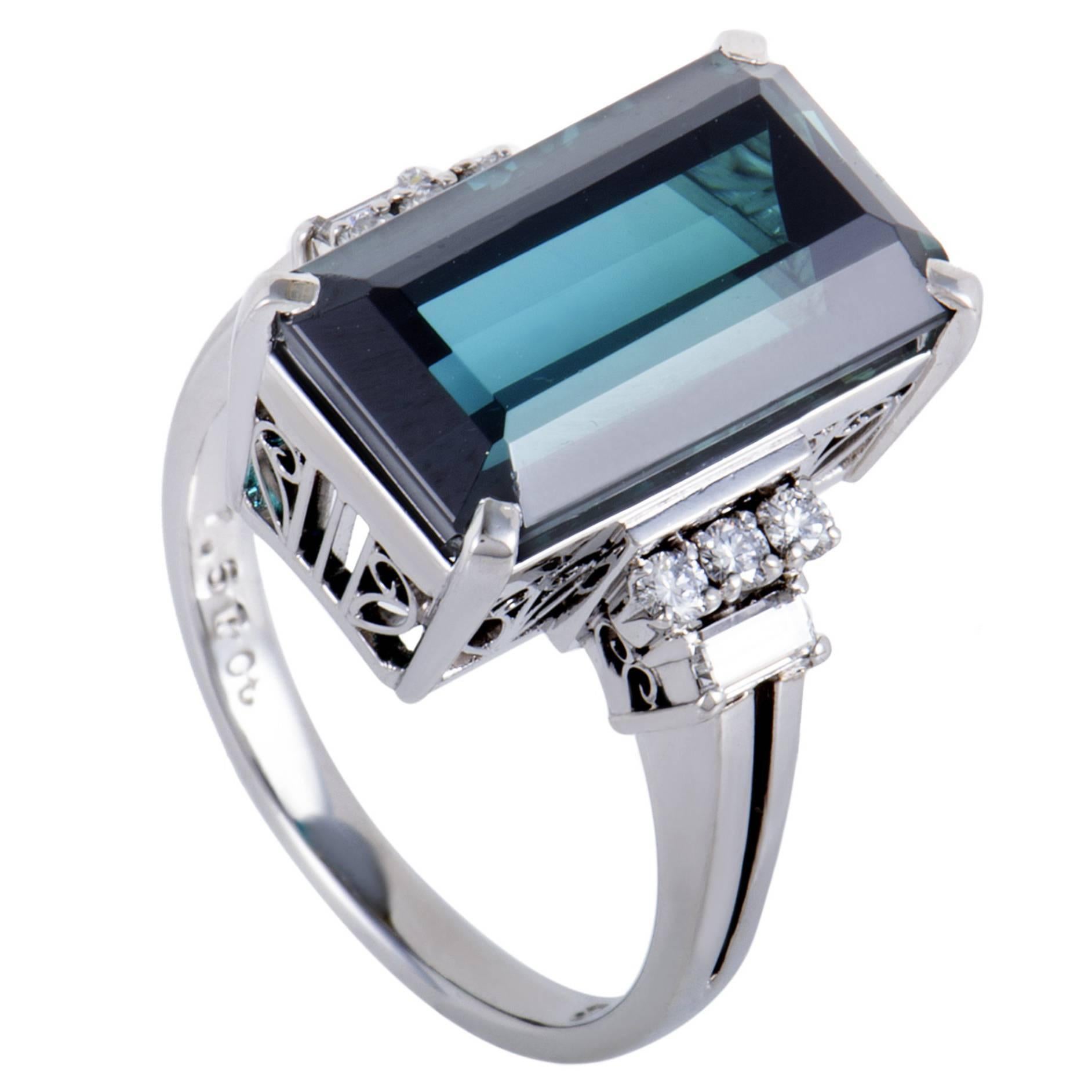 Mikimoto Diamond and Green Tourmaline Platinum Ring