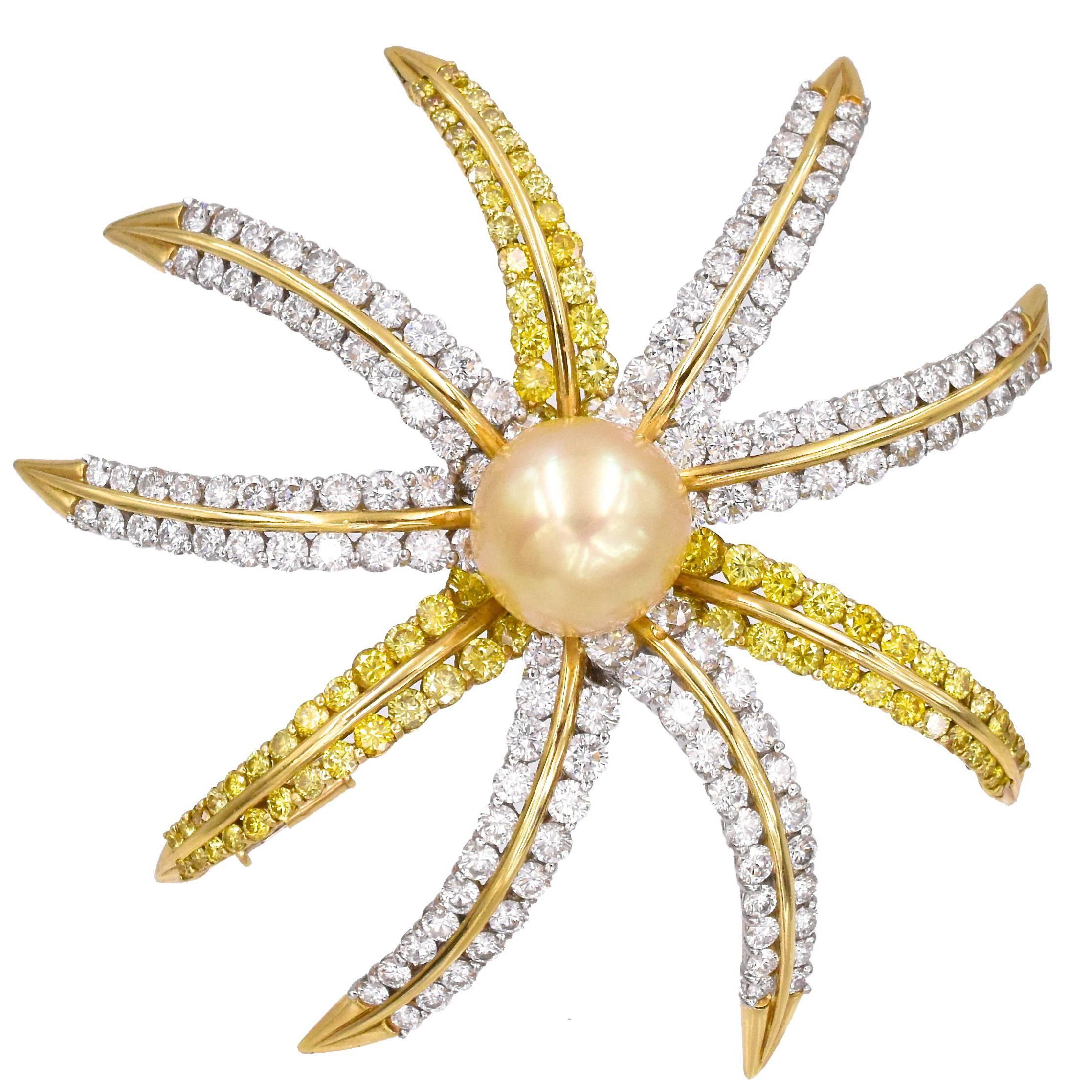 Tiffany & Co. Firework Yellow Diamond Golden Pearl Brooch