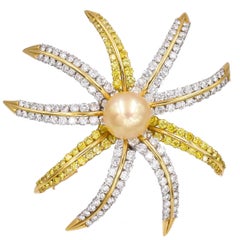 Tiffany & Co. Firework Yellow Diamond Golden Pearl Brooch