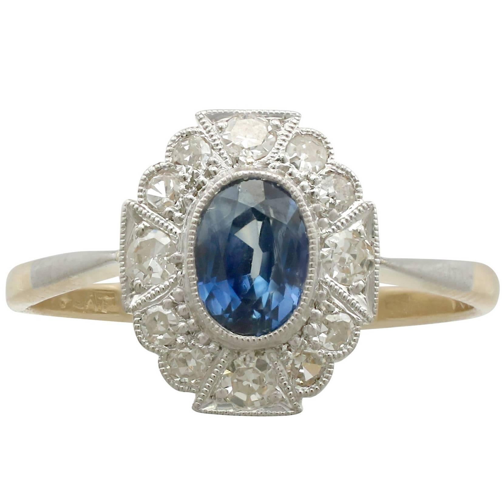 1930s Sapphire and Diamond Yellow Gold Platinum Set Cocktail Ring