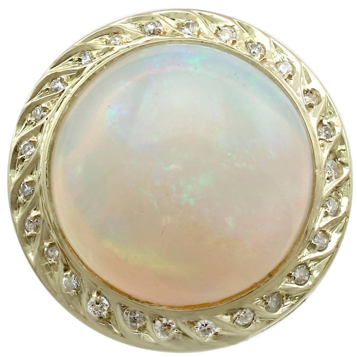 1940s 4.35 Carat Opal and Diamond Yellow Gold Cocktail Ring