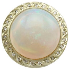 1940s 4.35 Carat Opal and Diamond Yellow Gold Cocktail Ring