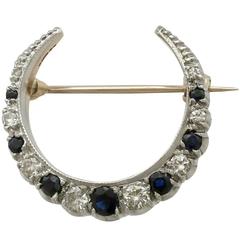 1970s Sapphire and Diamond Yellow Gold Crescent Brooch 9